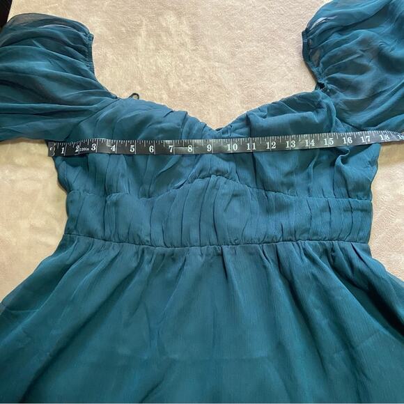 NWOT Lulus Vivacious Arrival Emerald Chiffon Balloon Sleeve Mini Dress - Picture 7 of 12